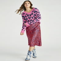 Scoop Animal Print Slouchy V-Neck pulover femei