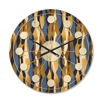 Designart 'valuri de lux Retro în albastru și auriu I' ceas de perete Modern din lemn de la mijlocul secolului