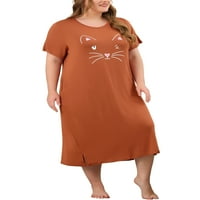 Chilipiruri unice femei Plus cămașă de noapte Cu mânecă scurtă Cat Print Nightshirt