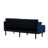 Canapea extensibilă Futon, canapea extensibilă Aukfa Modern Loveseat Sleeper, canapea extensibilă convertibilă cu perne și picioare din lemn masiv, Albastru