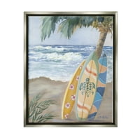 Stupell Distracție Vara Surfboards Înclinat Palmier Peisaj Pictura Gri Floater Înrămate Arta Imprimare Perete Arta