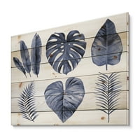 Designart 'acuarelă albastră frunze tropicale i' imprimare fermă pe lemn Natural de pin