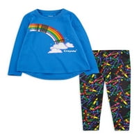 Crayola Toddler and Little Girls tricou grafic cu mânecă lungă și jambiere, set de ținute din 2 piese, dimensiuni 2T-6X