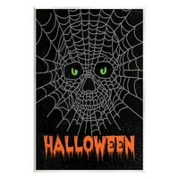 Stupell Industries Spooky Halloween Spider Web craniu artă grafică artă Neîncadrată imprimare artă de perete, Design De Linda