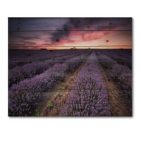 Designart 'nori dramatici și răsărit peste Lavender Field IX' imprimare fermă pe lemn Natural de pin