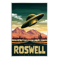 Stupell Industries Bine ați venit Roswell New Mexico OZN Călătorii și locuri pictură artă Neîncadrată imprimare artă de perete